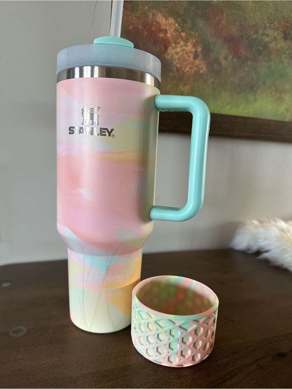 Stanley- Warm Serene Brushstrokes 40oz with matching waffle boot